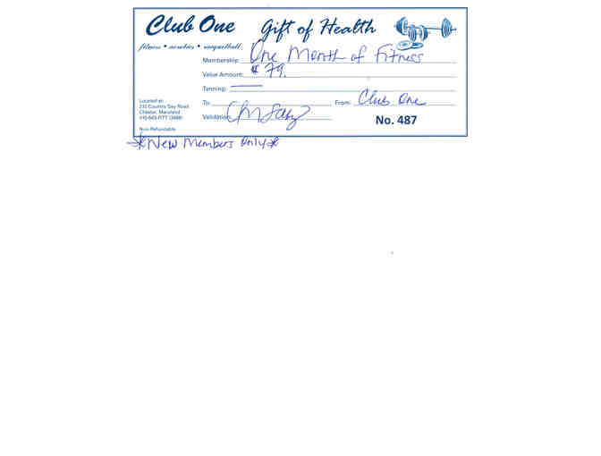 Club One 1 month membership, includes aquatic center
