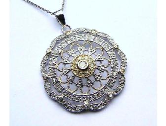 Two Tone Sterling Silver & Brilliant CZ Deco Neckl