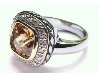 Sterling Silver & Citrine CZ Ring sz 7
