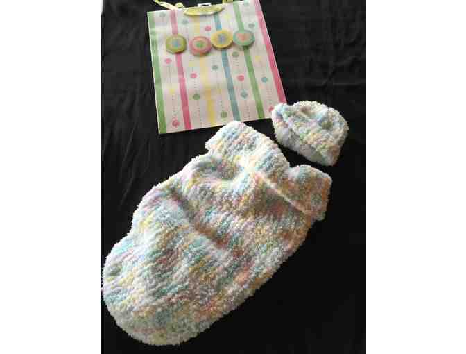 Hand Knitted Baby Cocoon & Hat Super Soft with Gift Bag