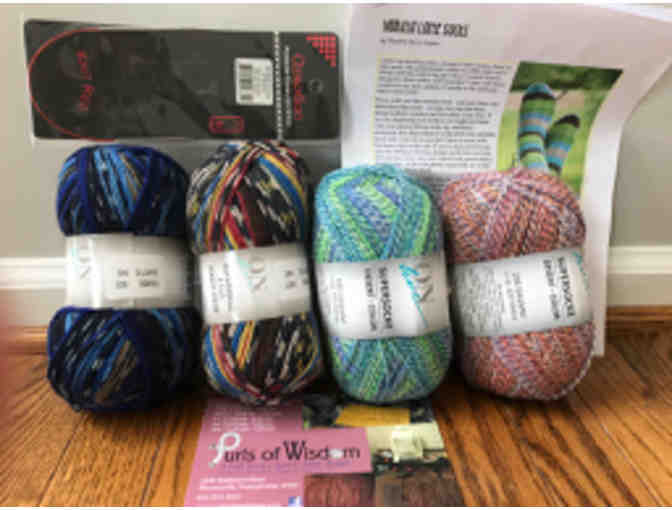 Four Skeins of Yarn and Knitting Supplies from Purls of Wisdom