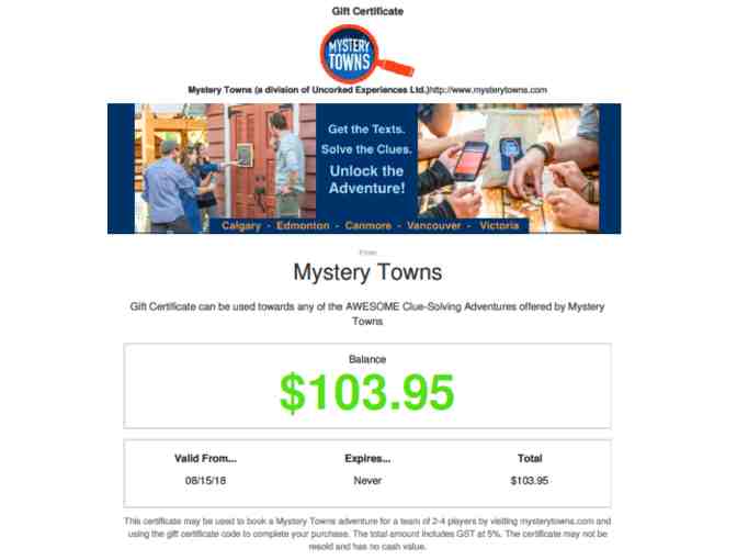 Mystery Towns Gift Certificate + $75 Gift Card to The Nash Restaurant - Photo 1