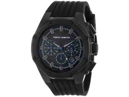 Vince Camuto Men's Dyver Black Ion-Plated Silicone Strap Chronograph Watch