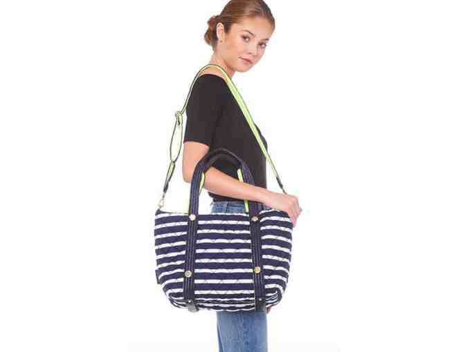 goldno9 - REVERSIBLE CARYYALL HANDBAG ( Stripe/Navy bag & Neon/Navy Tote Handle