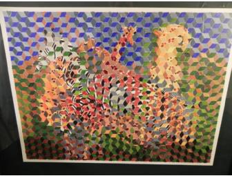 Cubist Watercolor 'Animals in  the Jungle'