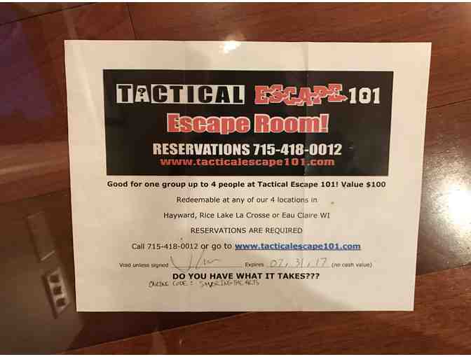 $100 Gift Certificate - TACTICAL ESCAPE 101 Escape Room for 4 - Photo 1