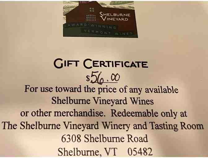 Shelburne Vineyard $56.00 Gift Card and Glasses