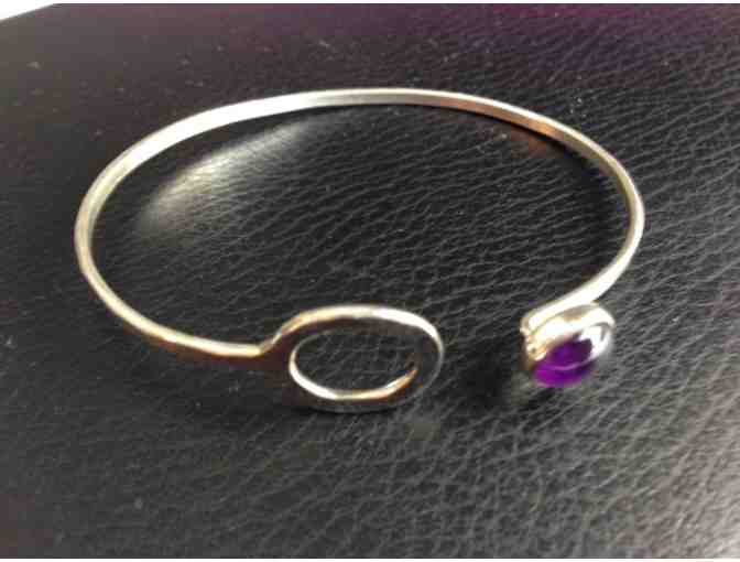 The Little Silver Shop - Silver Button Bracelet with Amethyst