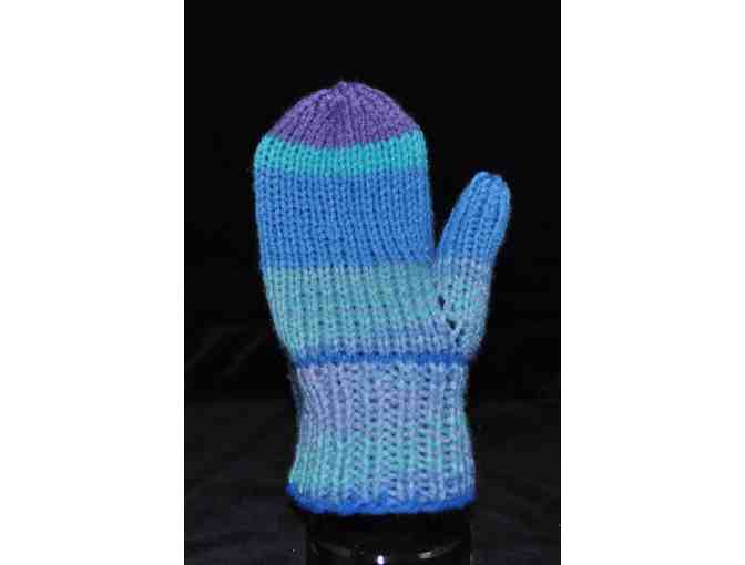 Children's Hand Knit Blue and Purple Mittens For 4-6 Year Old