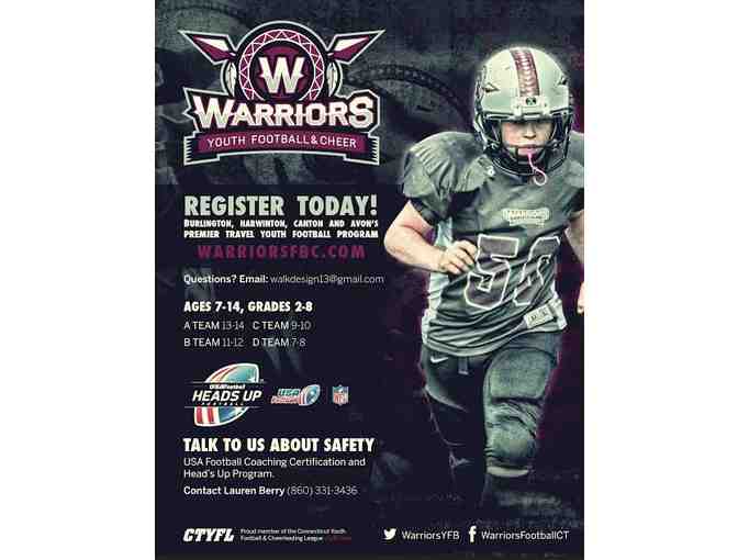 Warriors Youth Football  - Certificate for 1 Player Registration for 2016 Season