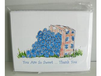 Framed line drawing of a blueberry basket, with note cards