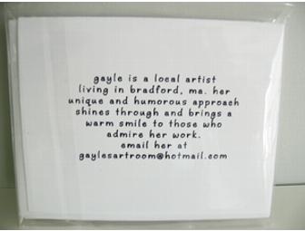 Framed line drawing of a blueberry basket, with note cards