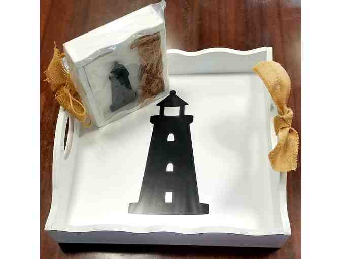 Wooden Lighthouse Serving Tray with matching Wooden Lighthouse Napkin Holder - Photo 1
