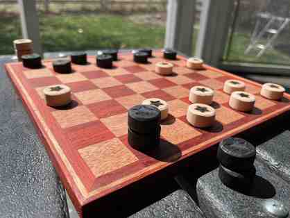 Beautiful Handmade Wooden Checkers/Chess Board & Checkers