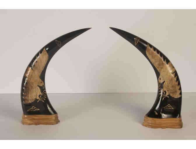 Horn Set with Eagle Carving