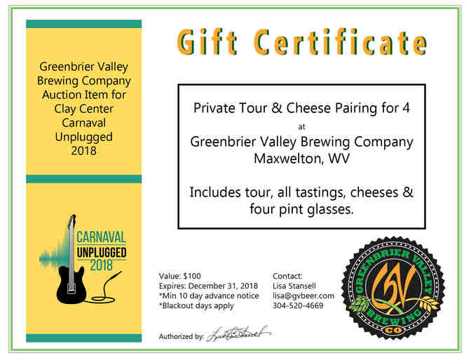 Private Tour + Cheese Tasting at Greenbrier Valley Brewing Company