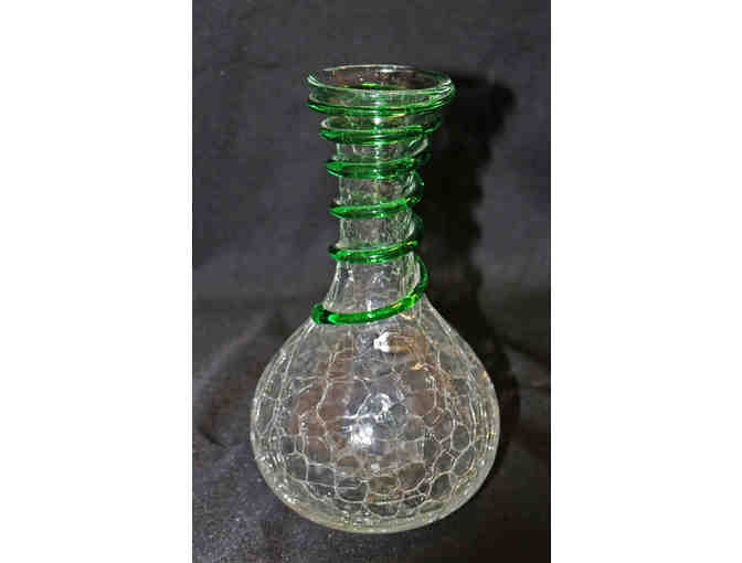 Blenko Crystal Crackle vase with Spring Green accent