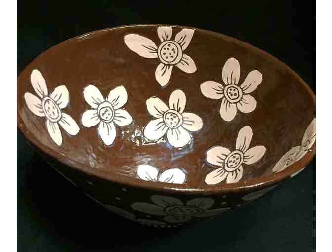 Brown Clay Sgraffito Serving Bowl by Roshanna Rothberg