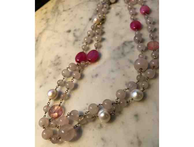 Brazilian Rose Quartz, Pink Jade and Pearl Necklace