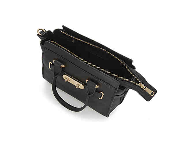 Coach: Swagger 27 Handbag in Black Pebbled Leather with Gold Trim