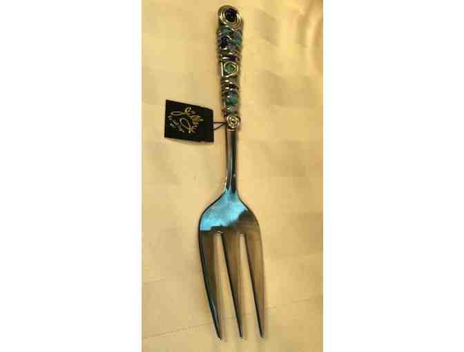Jillery: Silver Serving Fork with Blue Beads