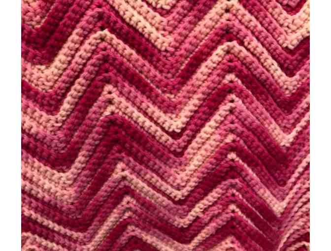 Handmade Chevron Pattern Crocheted Afghan in Shades of Pink