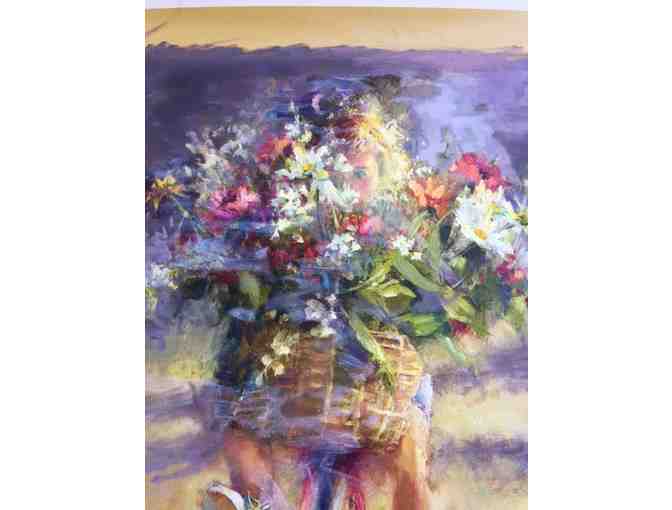 Original Painting on Canvas by Ann Hardy!  Adorable Child on Tricycle with Flowers!