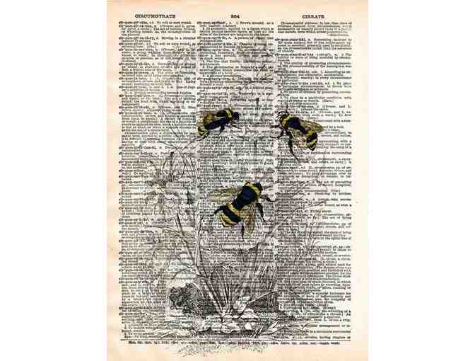 Bumblebees on Vintage Dictionary Paper to Frame!  We Love Our Bees!