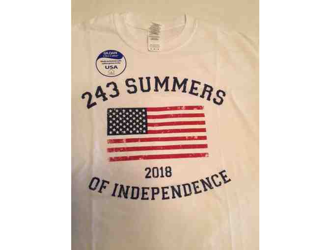 Gildan Ultra Cotton White T-Shirt: '243 Summers of Independence' 2018!  Medium