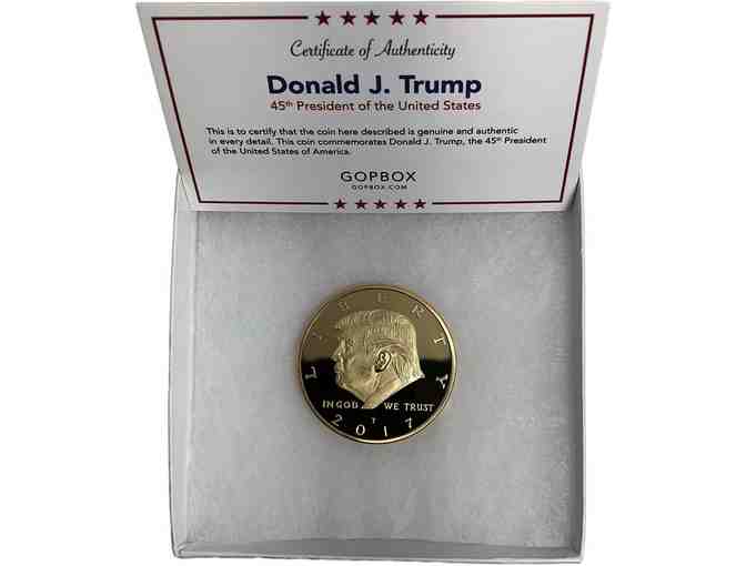 Gold Plated Trump Collectable 2017 Coin, 45th President, Certificate and Box!