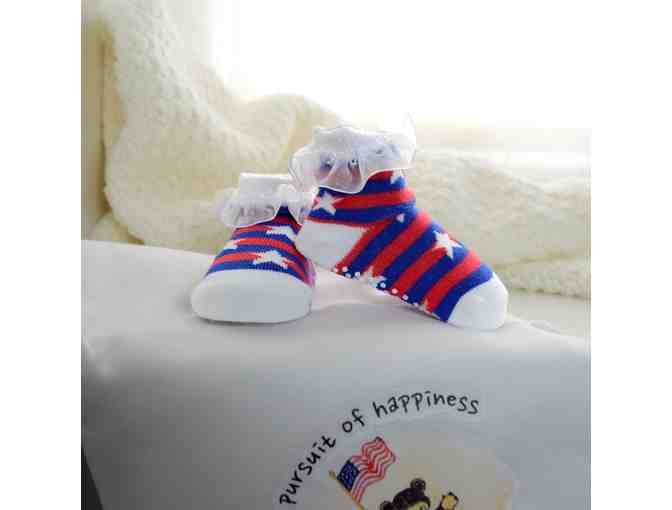 Teddy in Hat Burp Set for Newborn!  Plus Adorable Patriotic Baby Bib!