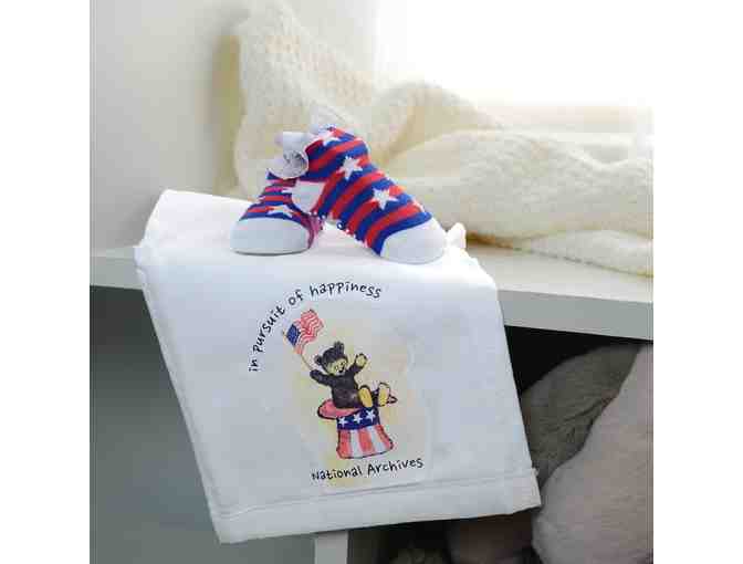 Teddy in Hat Burp Set for Newborn!  Plus Adorable Patriotic Baby Bib!