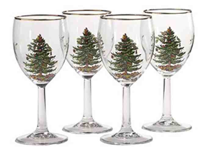 12 Spode Hand Painted 'Christmas Tree' Wine Glasses with Gold Rim!