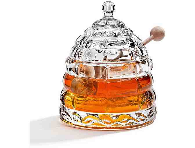 Beehive Crystal Honey Jar with Glass Honey and Syrup Dipper Stick!