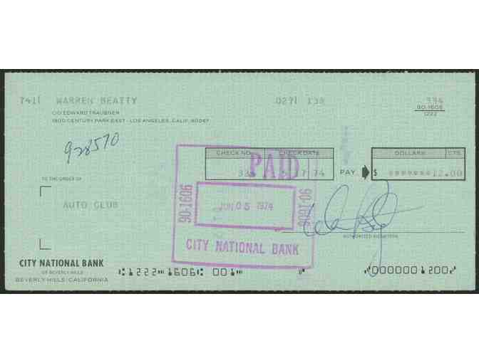 Warren Beatty Signed Vintage Personal Bank Check (JSA COA)