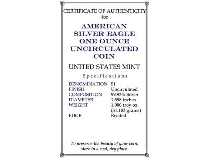 American Silver 2020 Eagle with Certificate of Authenticity! Beautiful Gift!