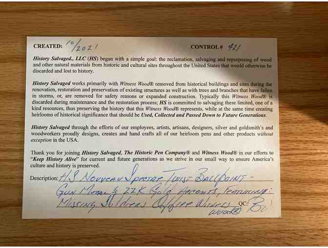 Made From Wood From Clara Barton's Office: Clara Barton Rhodium and 24K Twist Ballpoint