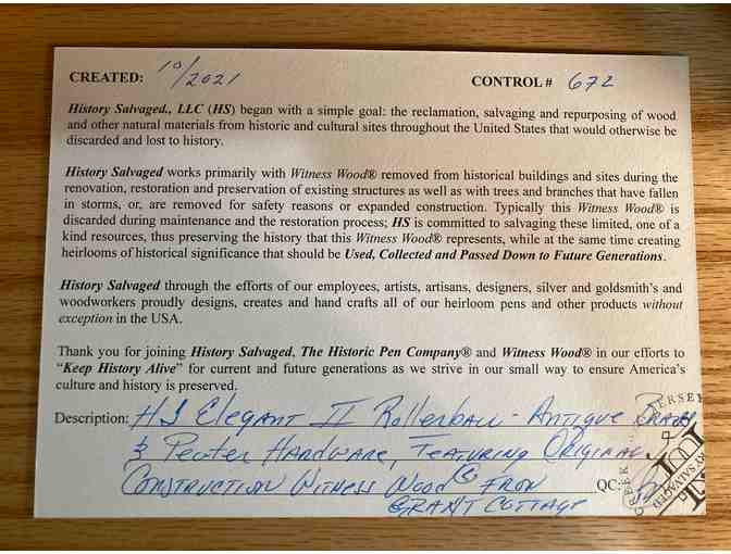 Handcrafted from Gen. Grant Cottage: Elegant II Antique Brass and Pewter Rollerball