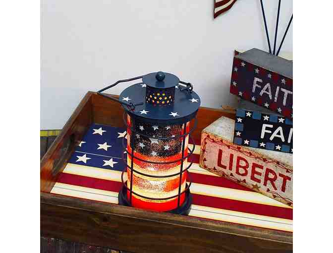 American Flag Hanging Lantern Decorative US Flag Metal Lantern