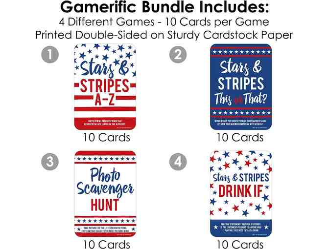 Big Dot of Happiness Stars and Stripes - 4 Patriotic Party Games - 10 Cards Each