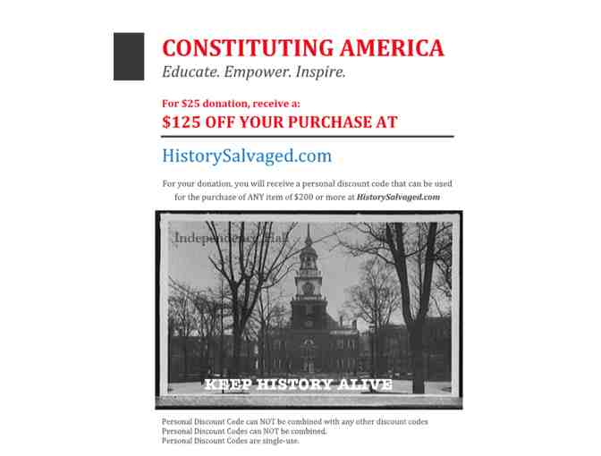Donate $25 to Constituting America and Receive $125 Discount at History Salvaged!