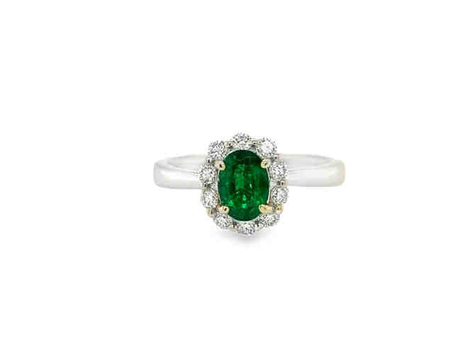 14KT WHITE GOLD HALO EMERALD RING