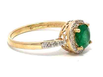 14KT YELLOW GOLD HALO EMERALD RING