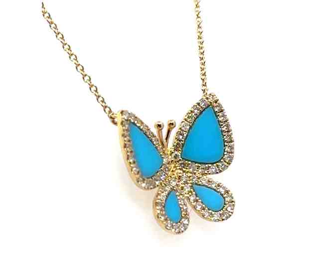 14KT YELLOW GOLD DIAMOND AND TURQUOISE BUTTERFLY NECKLACE