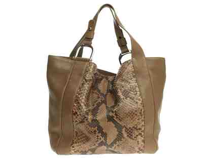 Gucci Greenwich Python And Pebbled Leather Taupe Tote Bag