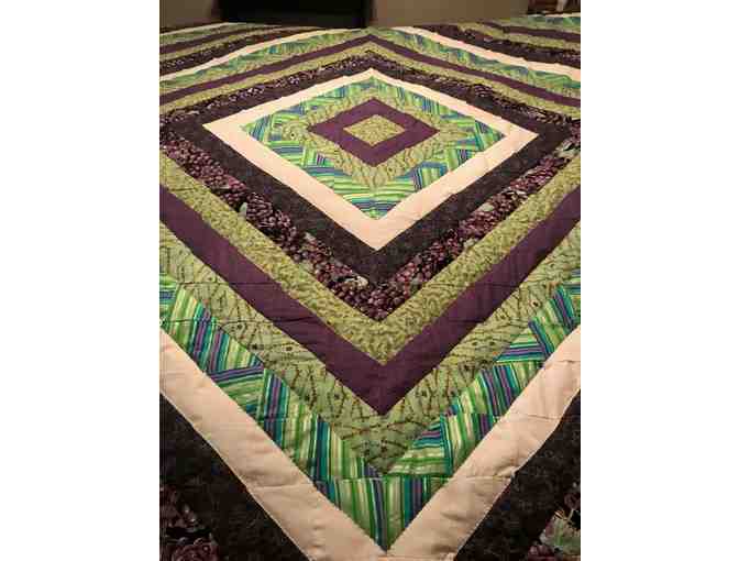 Handmade Green, Purple, Black, and White Quilt