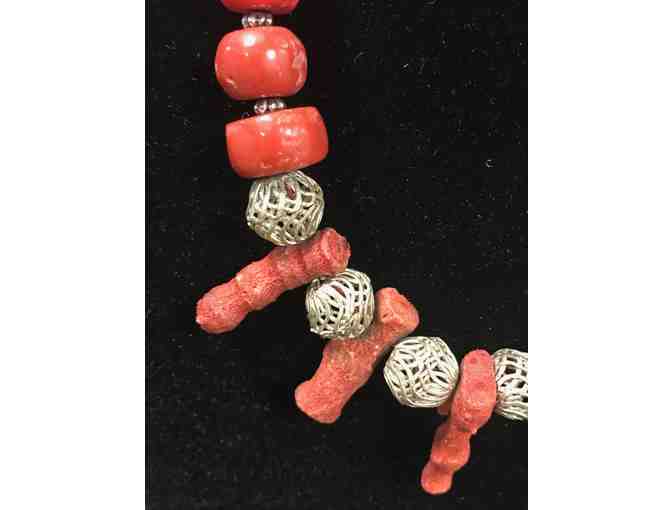 Natural Red Coral and Silver Necklace
