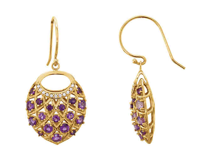 Genuine Diamond & Amethyst Earrings in 14k Gold - Photo 2
