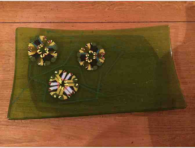 Decorated Green Glass Sushi Tray made by Rocio Smith