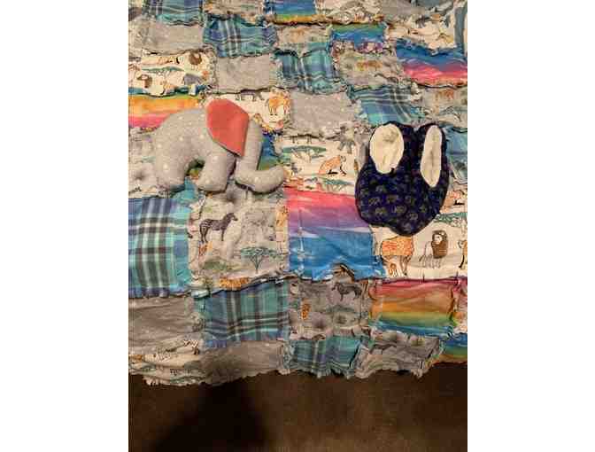 Handmade Patchwork Blanket + Ele Stuffie + Slippers